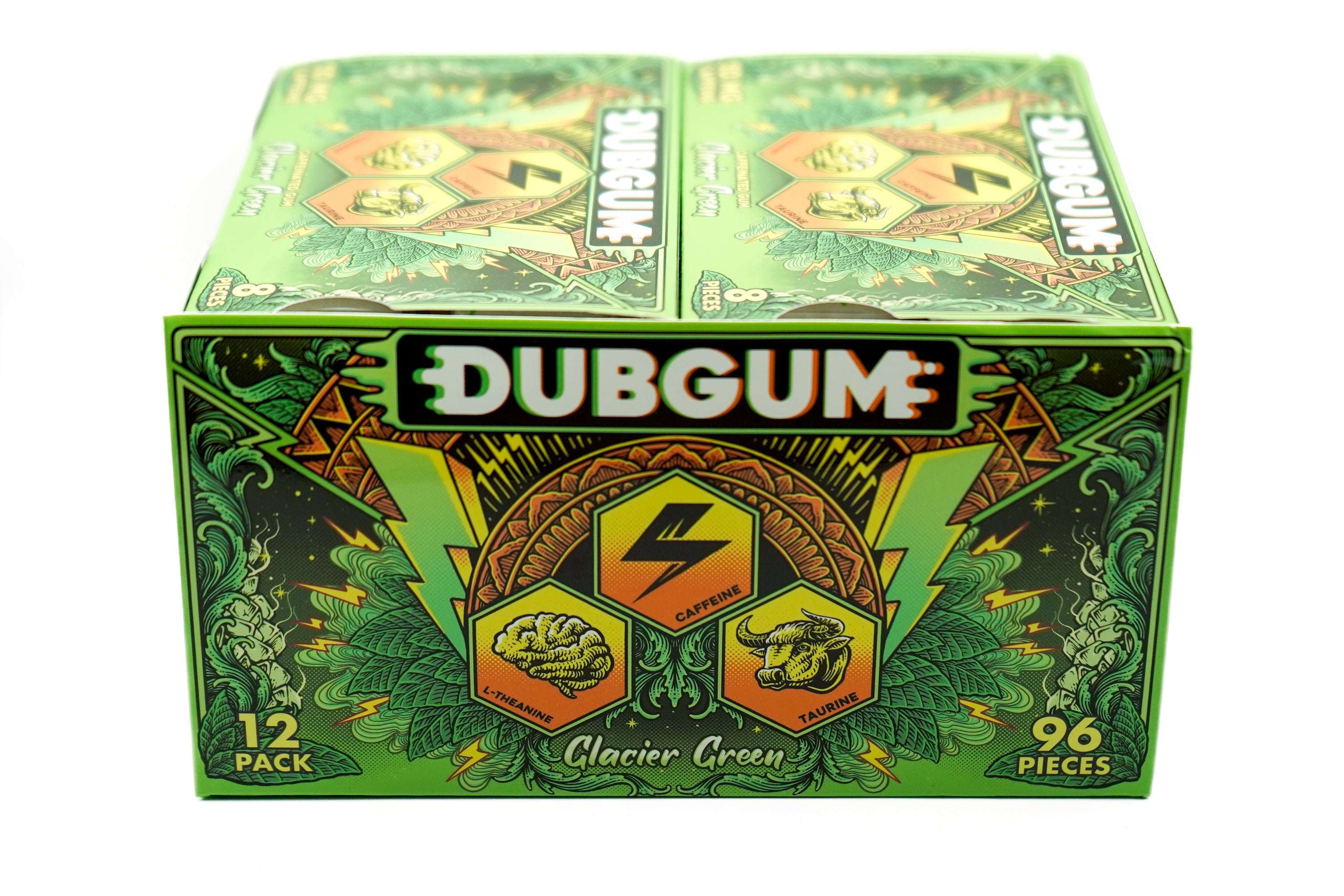 DUBGUM Glacier Green – 12 blister pack, Sugar-Free Caffeinated Gum for Focus & Energy