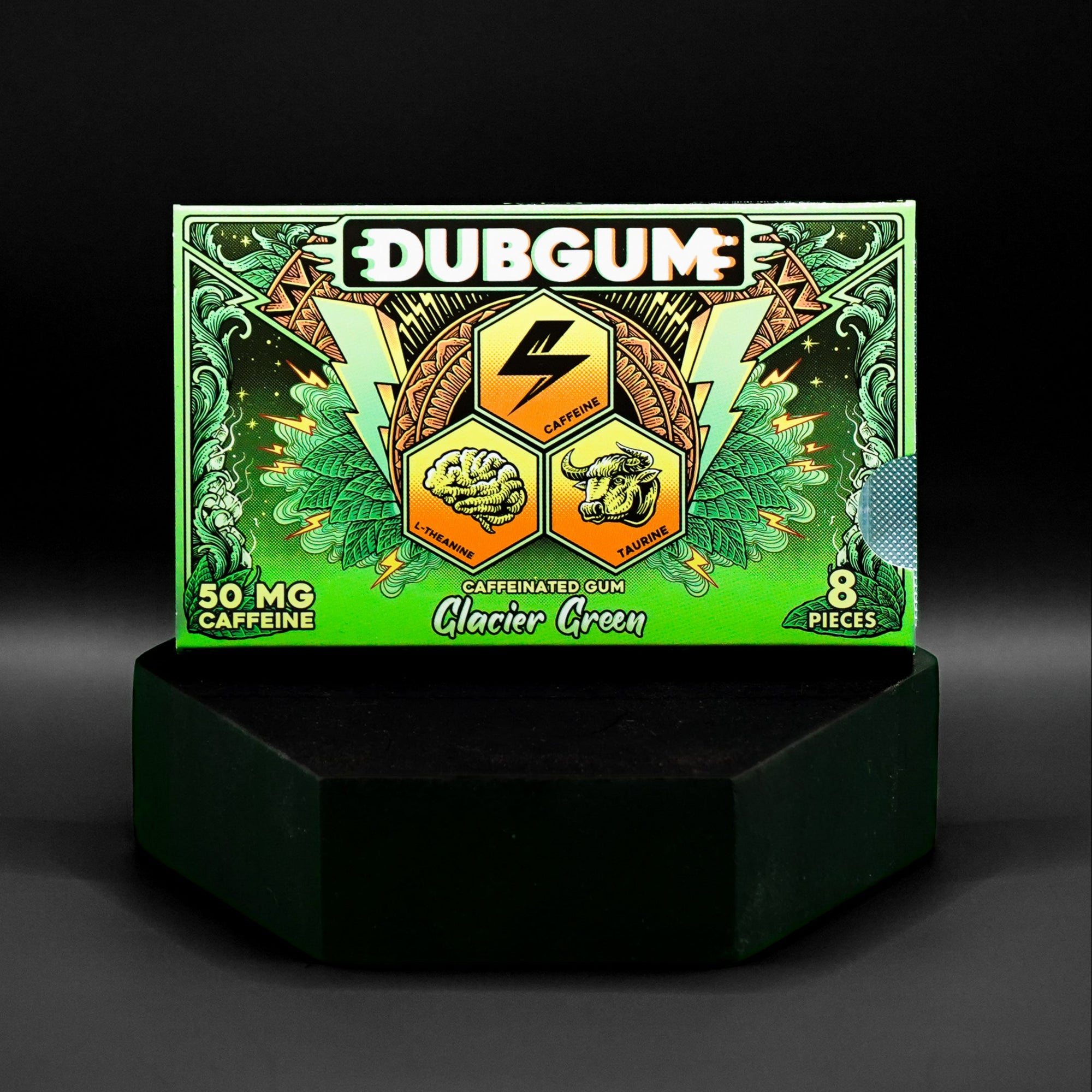 DUBGUM Glacier Green – 3 blister pack, Sugar-Free Caffeinated Gum for Focus & Energy