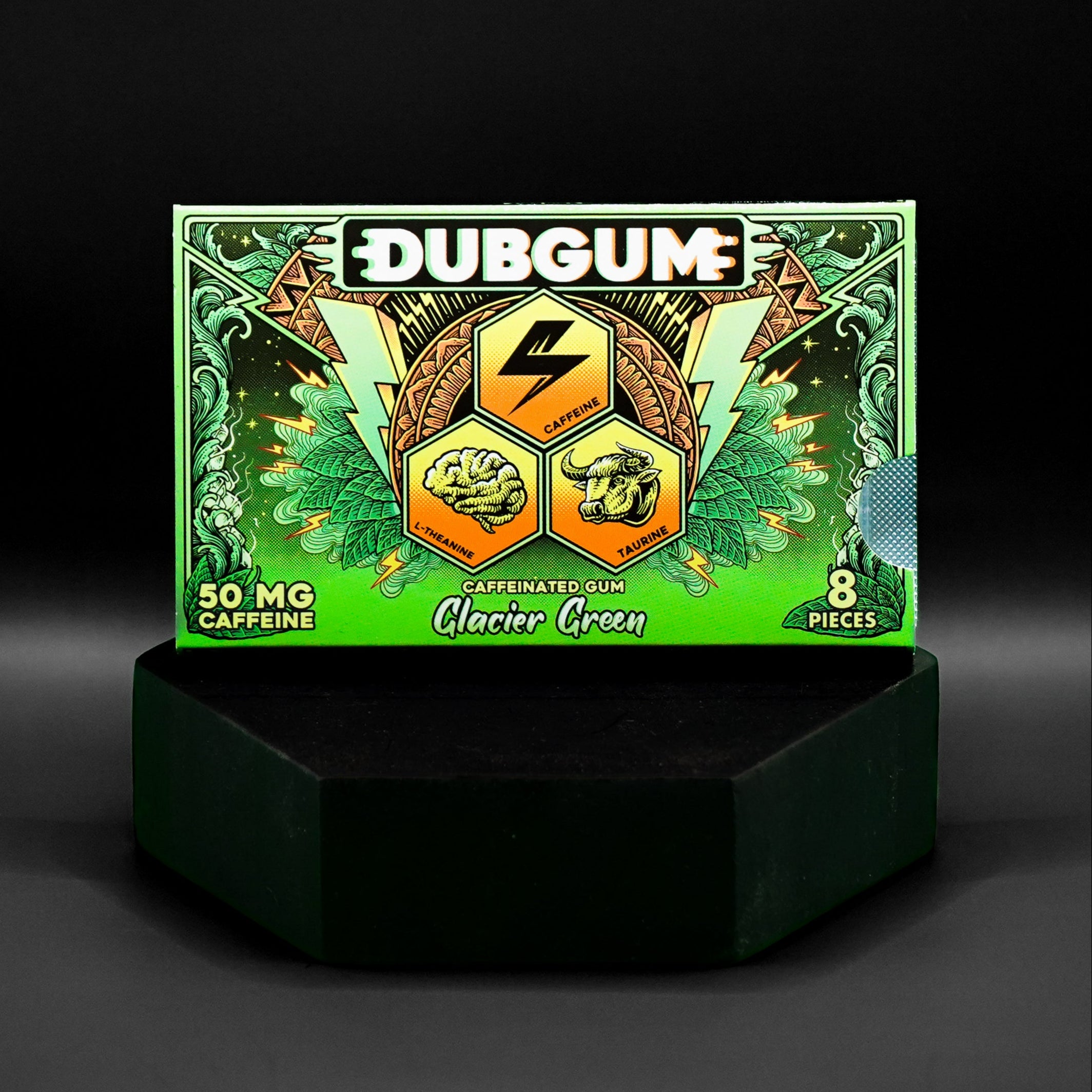 DUBGUM Glacier Green – 3 blister pack, Sugar-Free Caffeinated Gum for Focus & Energy