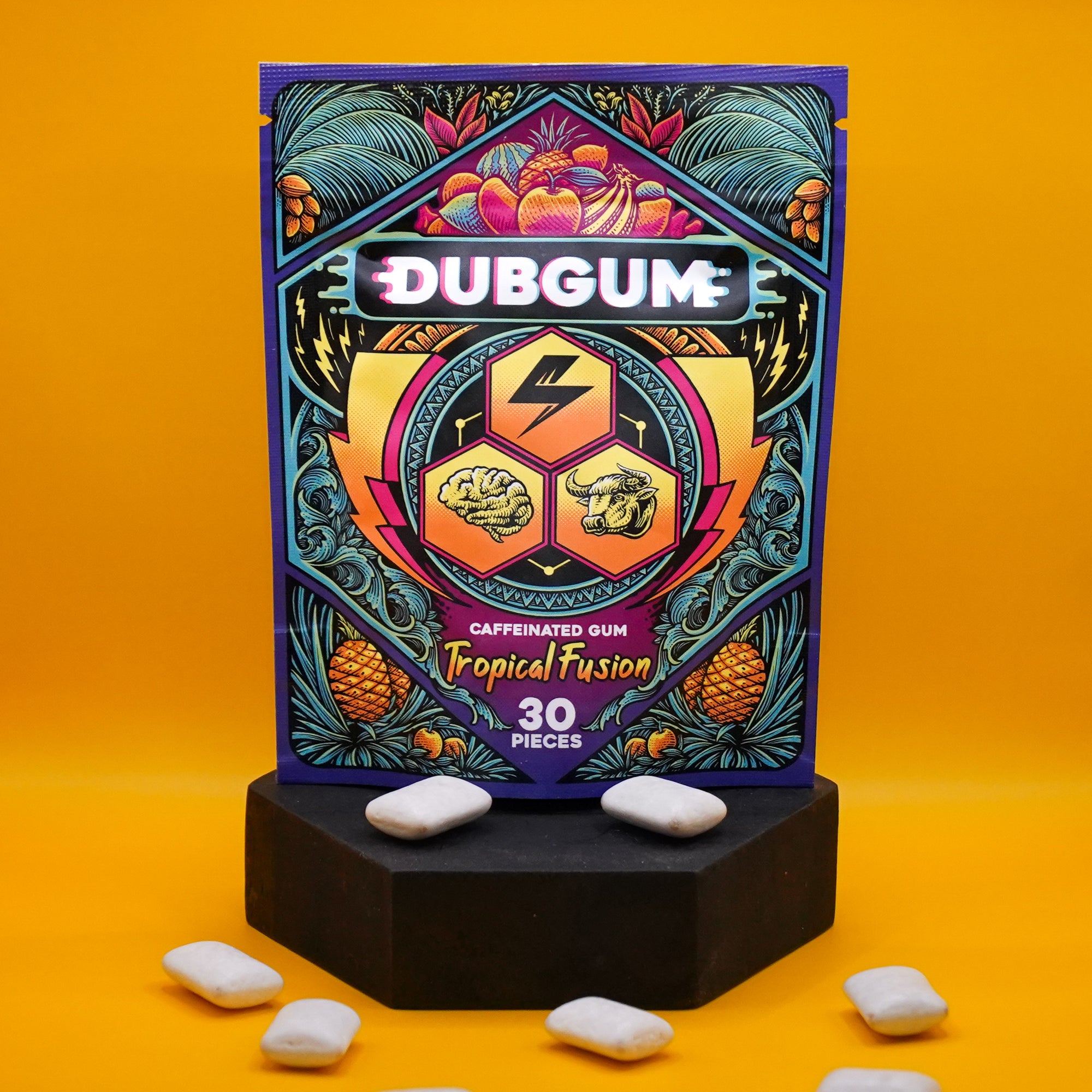 DUBGUM - Tropical Fusion  | Caffeine gum, L-theanine, Taurine, Vitamin B12 and B6, all natural energy boost