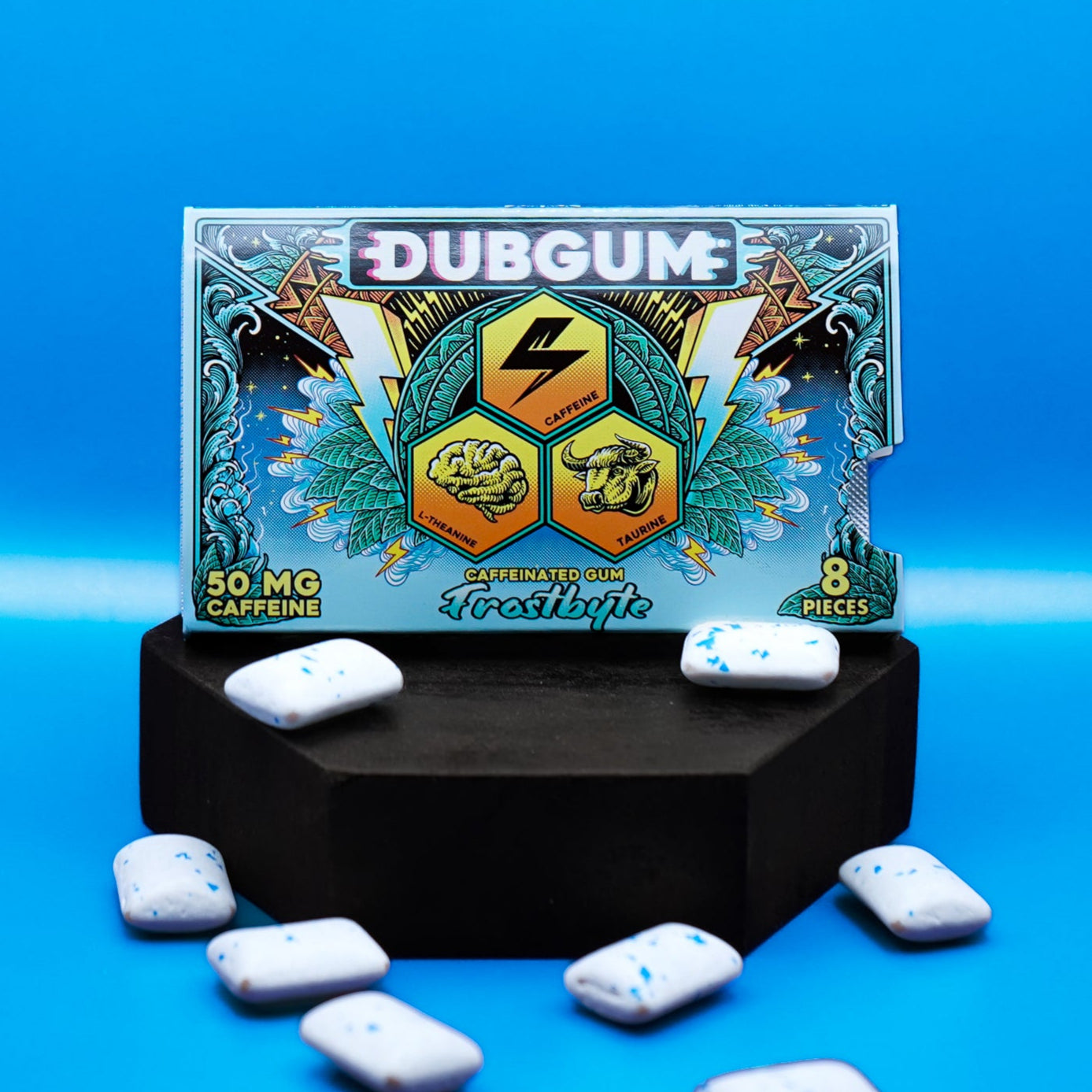 DUBGUM Frostbyte – 3 blister pack, Sugar-Free Caffeinated Gum for Focus & Energy