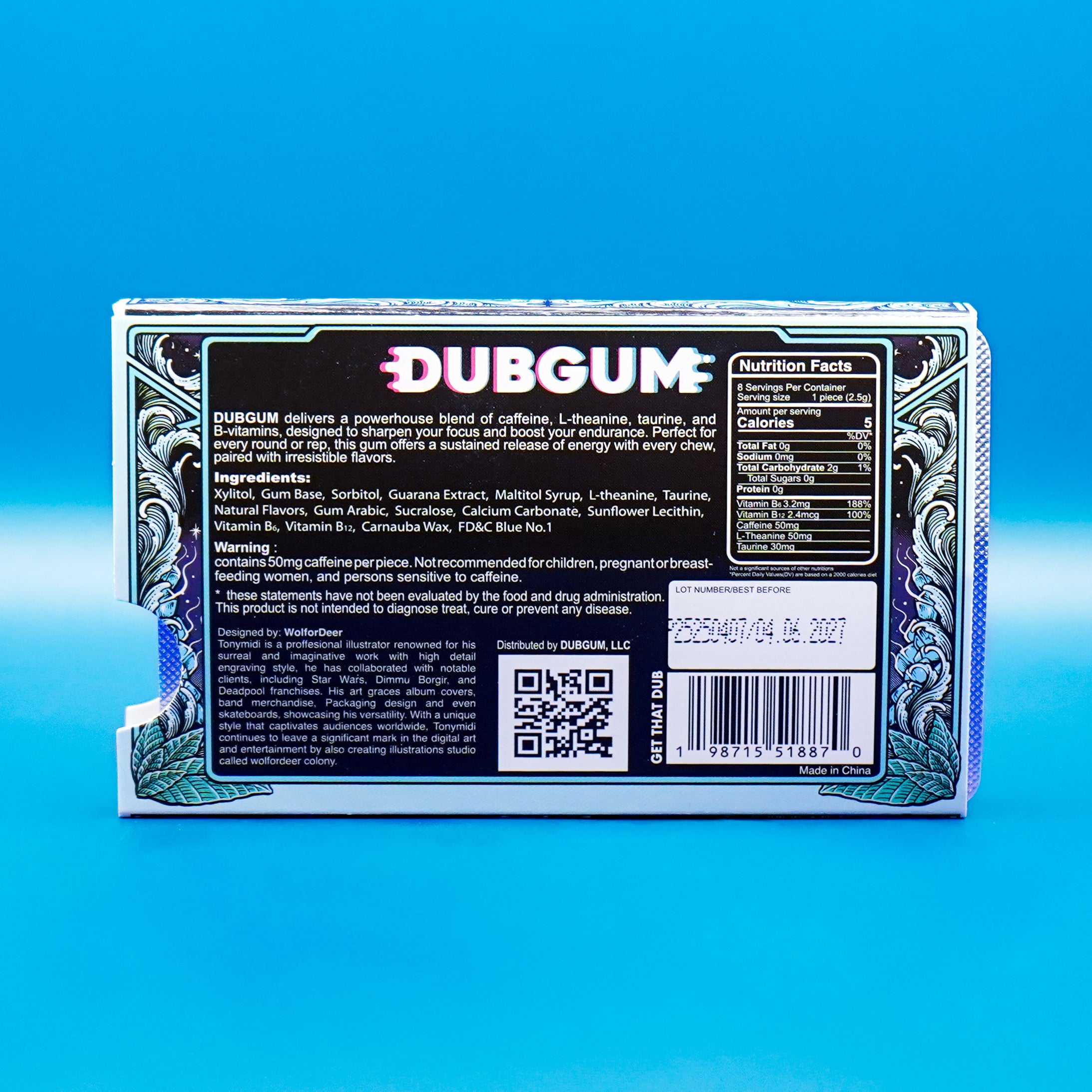 DUBGUM Frostbyte – 3 blister pack, Sugar-Free Caffeinated Gum for Focus & Energy