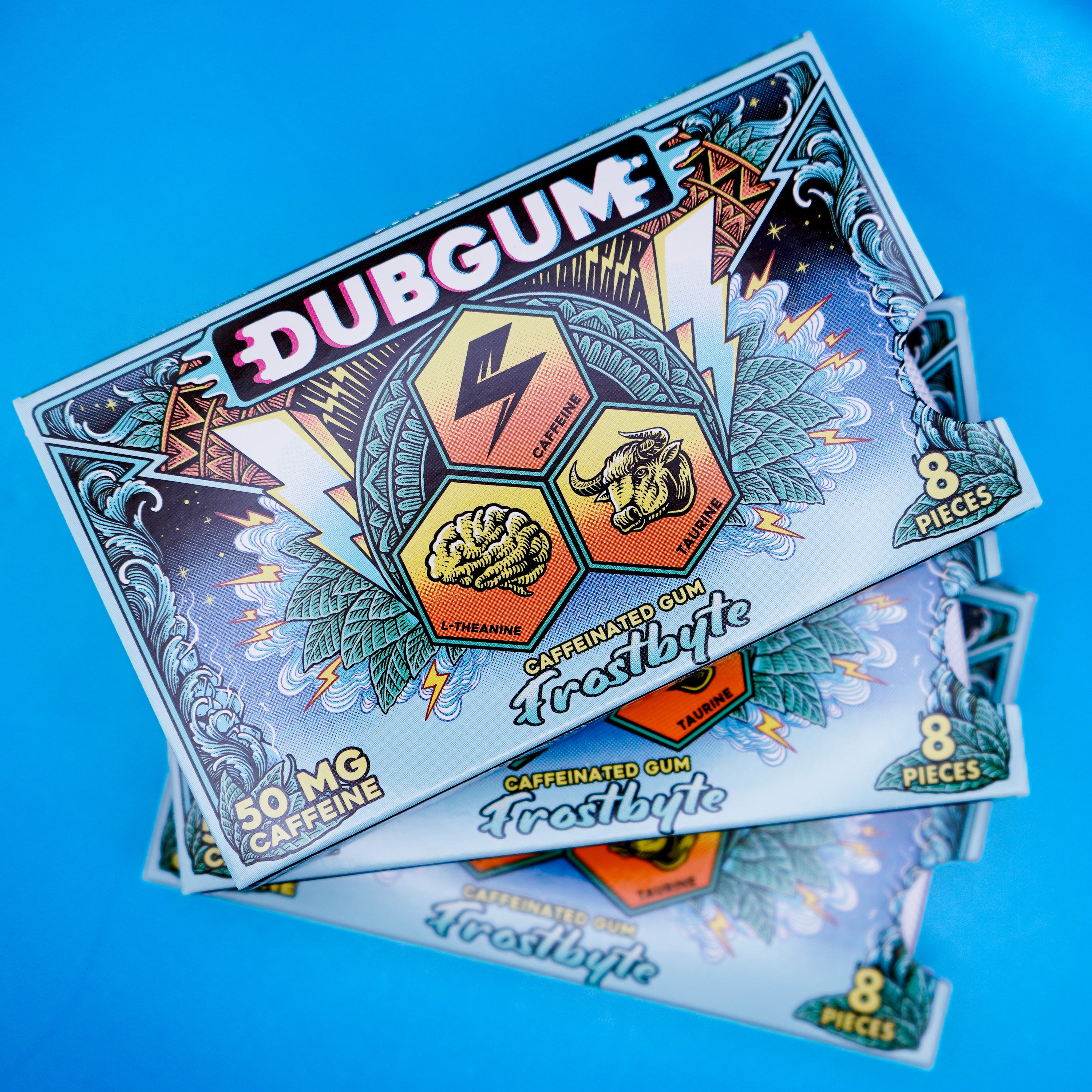 DUBGUM Frostbyte – 3 blister pack, Sugar-Free Caffeinated Gum for Focus & Energy