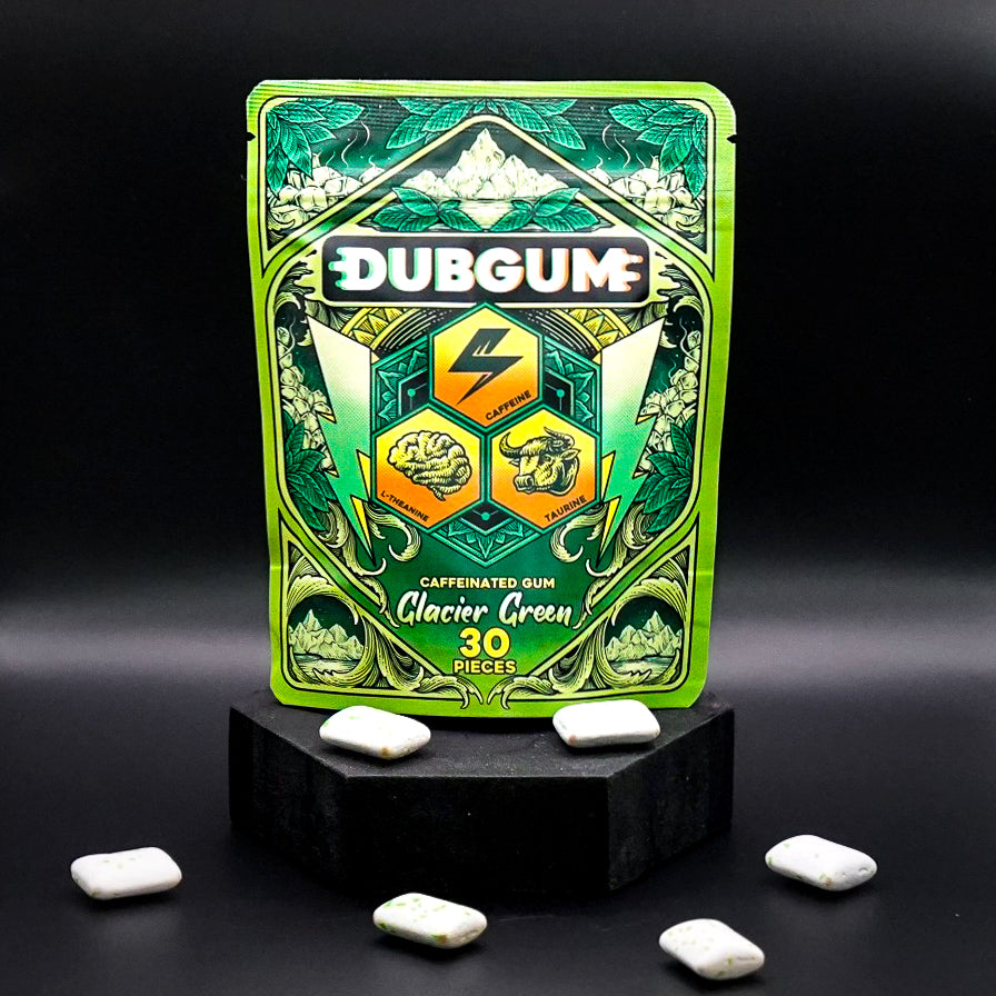 DUBGUM - Glacier Green | Spearmint Flavor Pouch 30 pieces, caffeine gum, L-theanine, Taurine, Vitamin B12 and B6, Energy boost