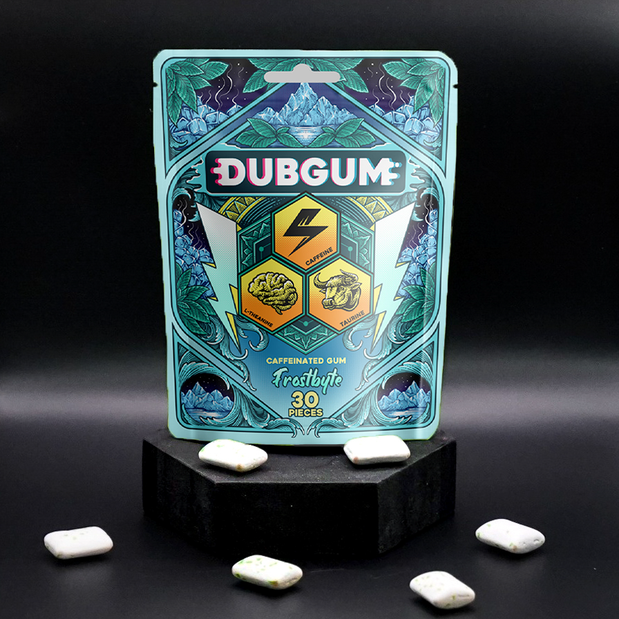 DUBGUM - Frostbyte, Peppermint  | caffeine gum, L-theanine, Taurine, Vitamin B12 and B6, all natural energy boost