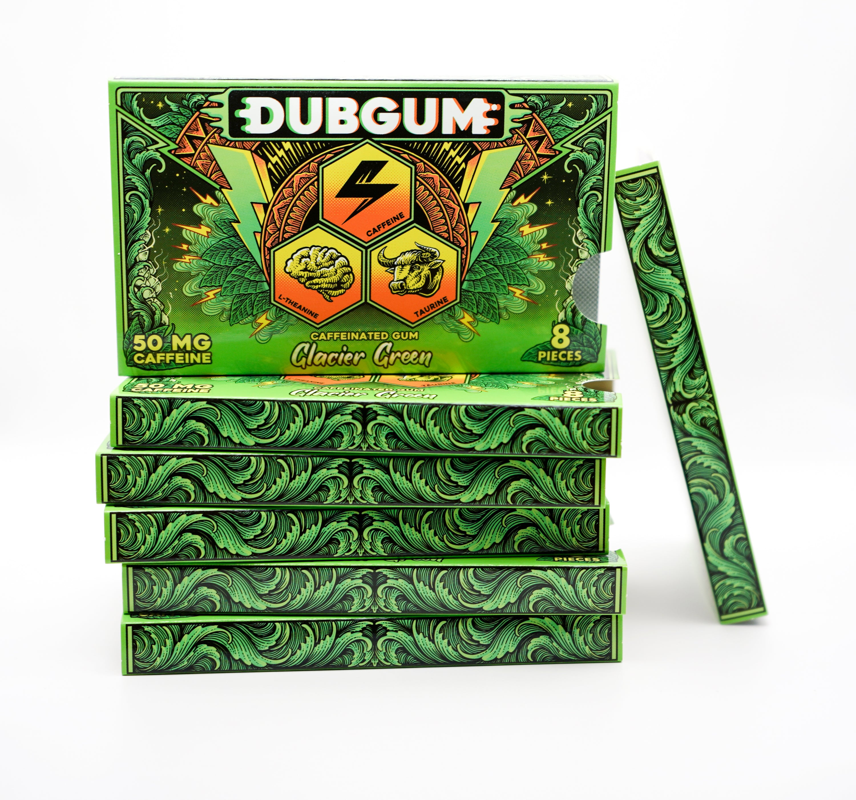 DUBGUM Glacier Green – 3 blister pack, Sugar-Free Caffeinated Gum for Focus & Energy