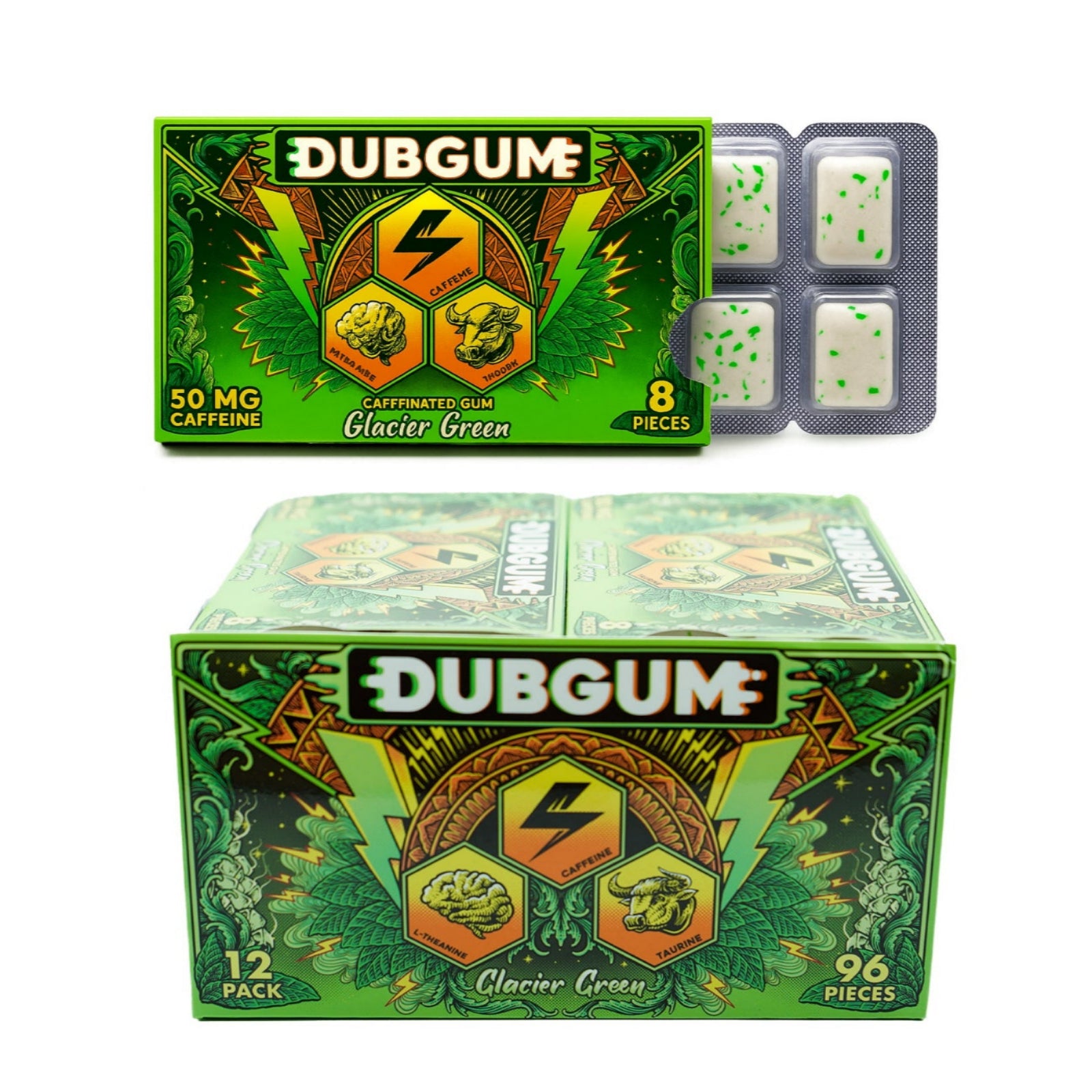 Dubgum packaging with green and orange design on a white background
