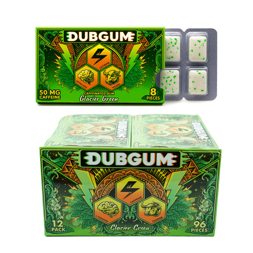 DUBGUM - 12 Blister pack, 96 pieces, Glacier Green | spearmint, caffeine gum, L-theanine, Taurine, Vitamin B12 and B6, all natural energy boost