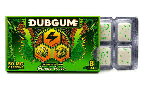 DUBGUM - 12 Blister pack, 96 pieces, Glacier Green | spearmint, caffeine gum, L-theanine, Taurine, Vitamin B12 and B6, all natural energy boost