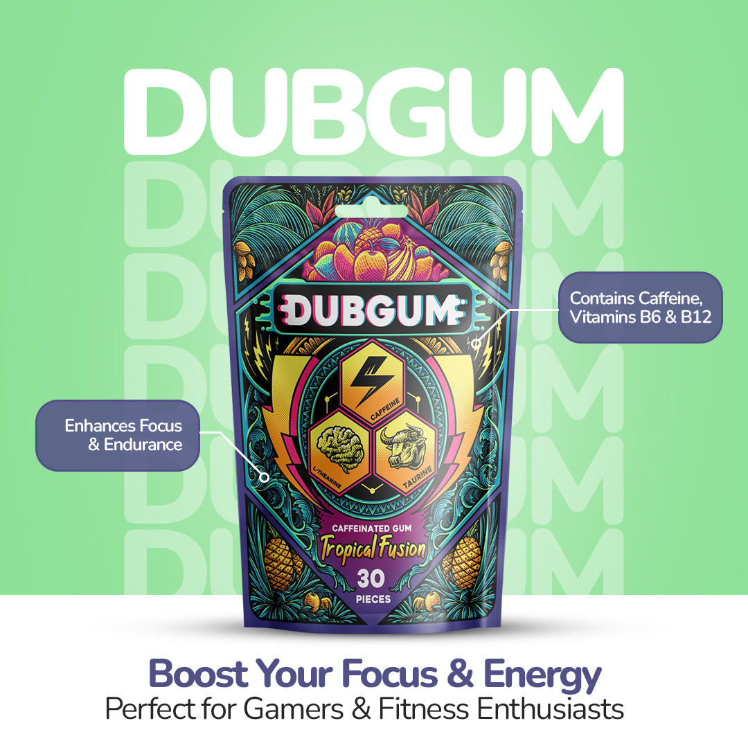 DUBGUM - Tropical Fusion  | Caffeine gum, L-theanine, Taurine, Vitamin B12 and B6, all natural energy boost