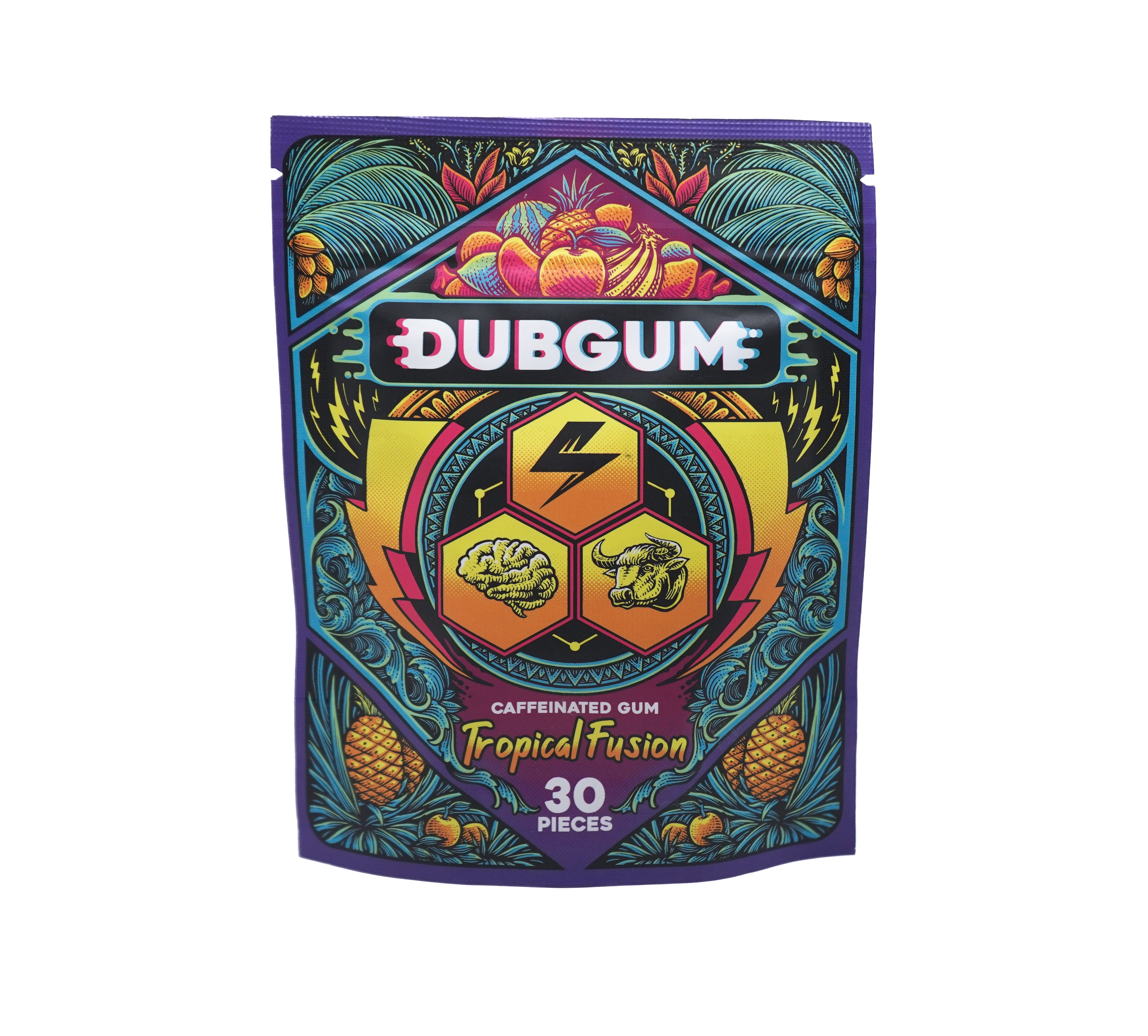 DUBGUM - Tropical Fusion 3 pack bundle, caffeine gum, L-theanine, Taurine, Vitamin B12 and B6, Energy boost